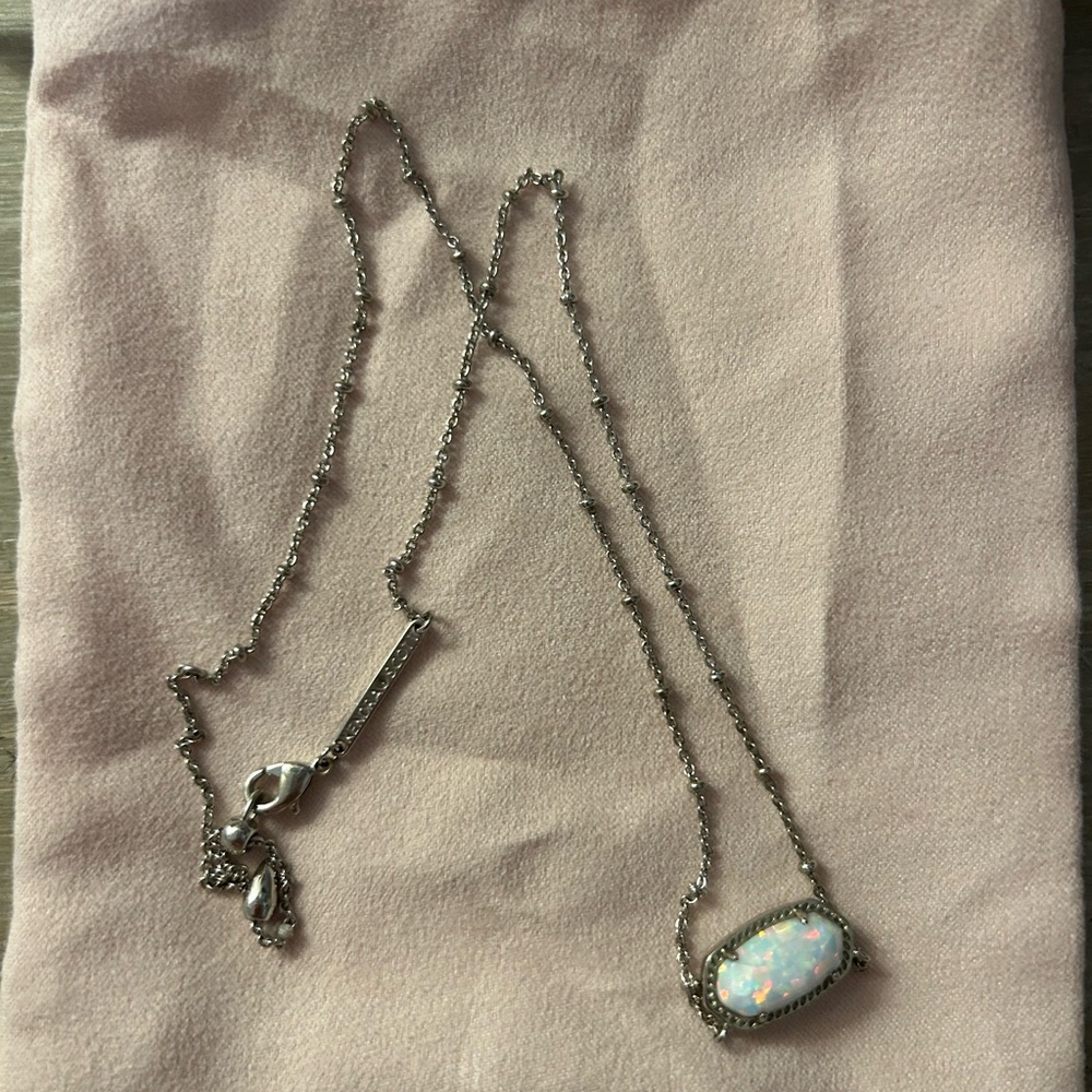 Kendra Scott Silver Necklace with Opal Pendant